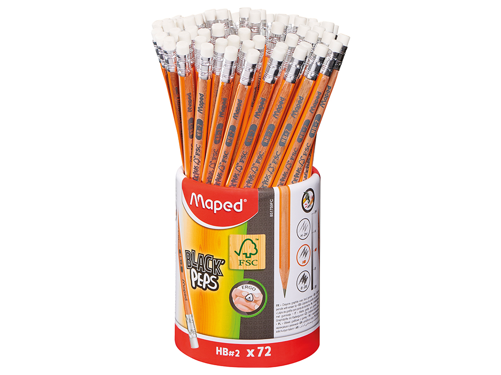 Graphite pencil BlackPeps HB with eraser 72pcs in pot
