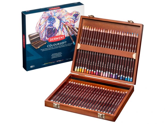 Colour pencils Derwent Coloursoft in wooden box - 1/3