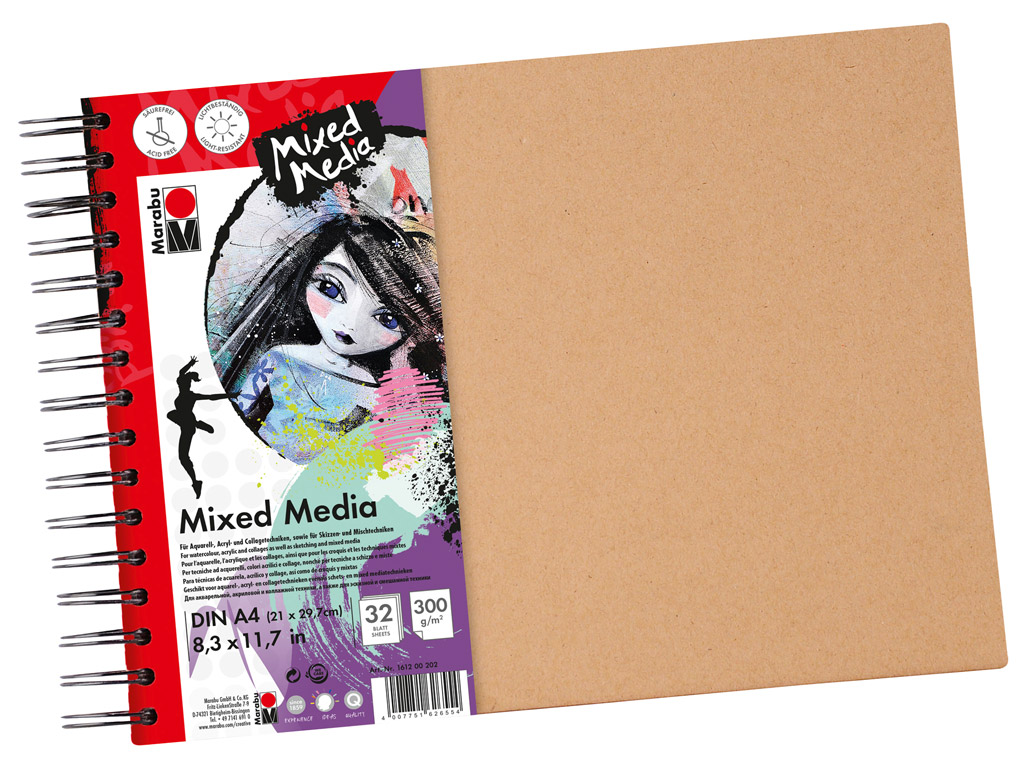 Universaalplokk Marabu Mixed Media A4/300g 32 lehte spiraal kõvaköide