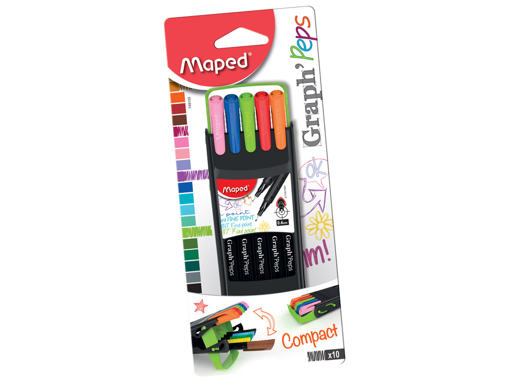 Tintes pildspalva fineliner Maped GraphPeps 0.4 Compact 10gab. blisterī