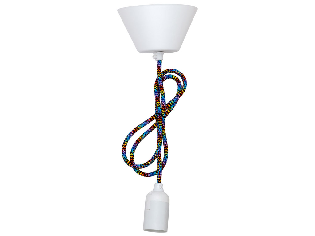 Lamp suspension cord Airam textile 1.2m+ceiling cup E27 white/multi-color