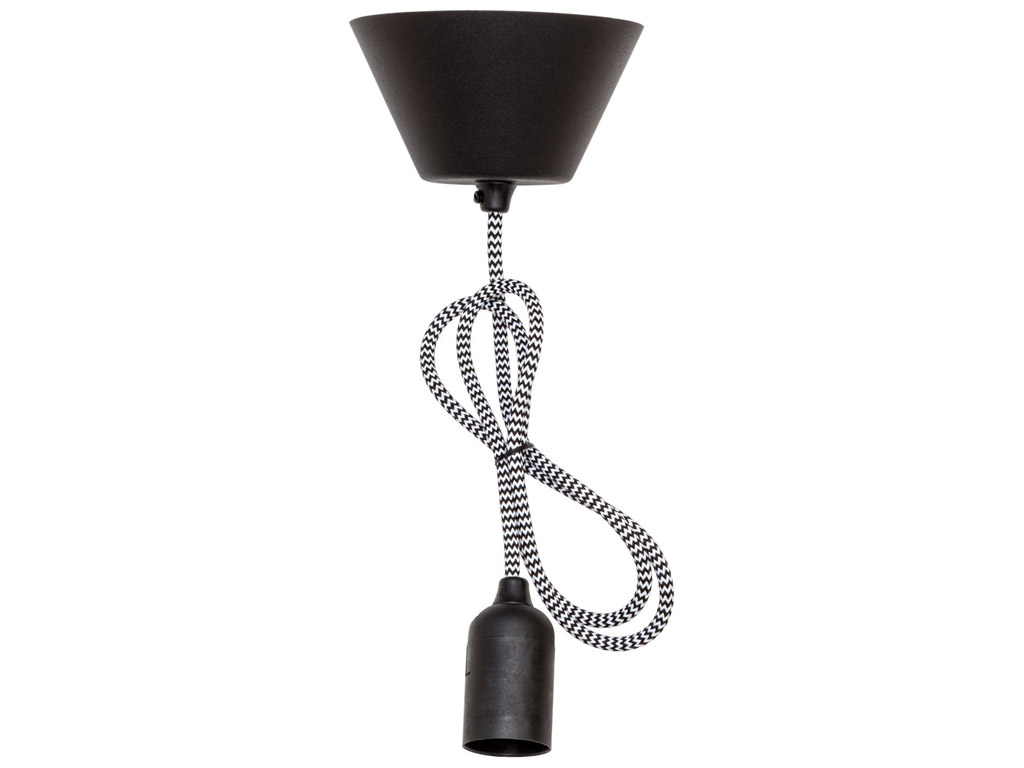 Lamp suspension cord Airam textile 1.2m+ceiling cup E27 black/white