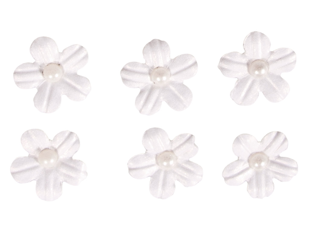 Kaunistus paberist Rayher lilleõied liimuv poolpärliga 20tk valge