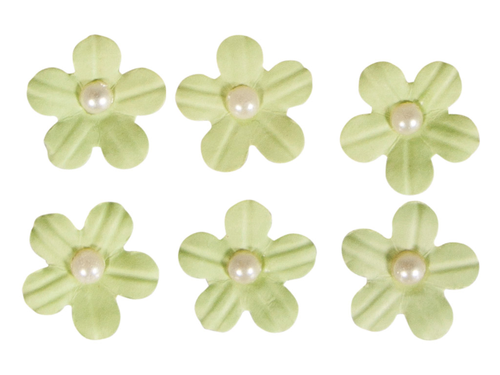 Kaunistus paberist Rayher lilleõied liimuv poolpärliga 20tk heleroheline