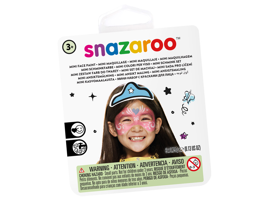 Näovärvide komplekt Snazaroo Mini 3 värvi+pintsel+svamm Festive mask