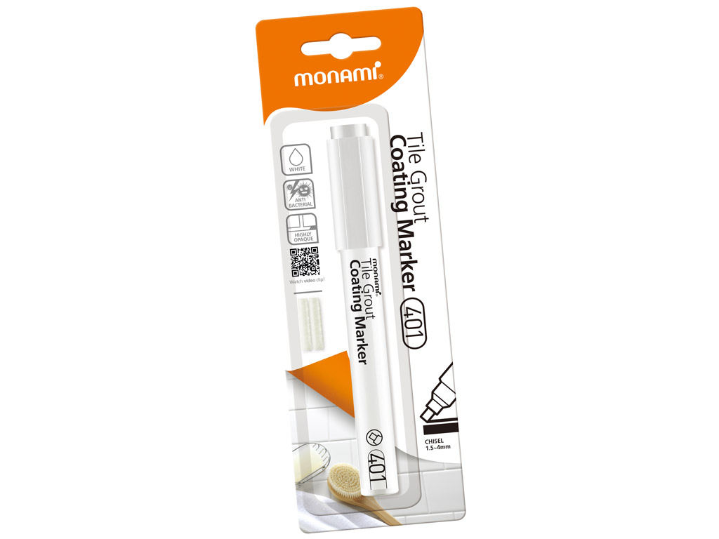 Tile grout coating marker Monami 401 1.5-4mm white+2 replace nibs blister