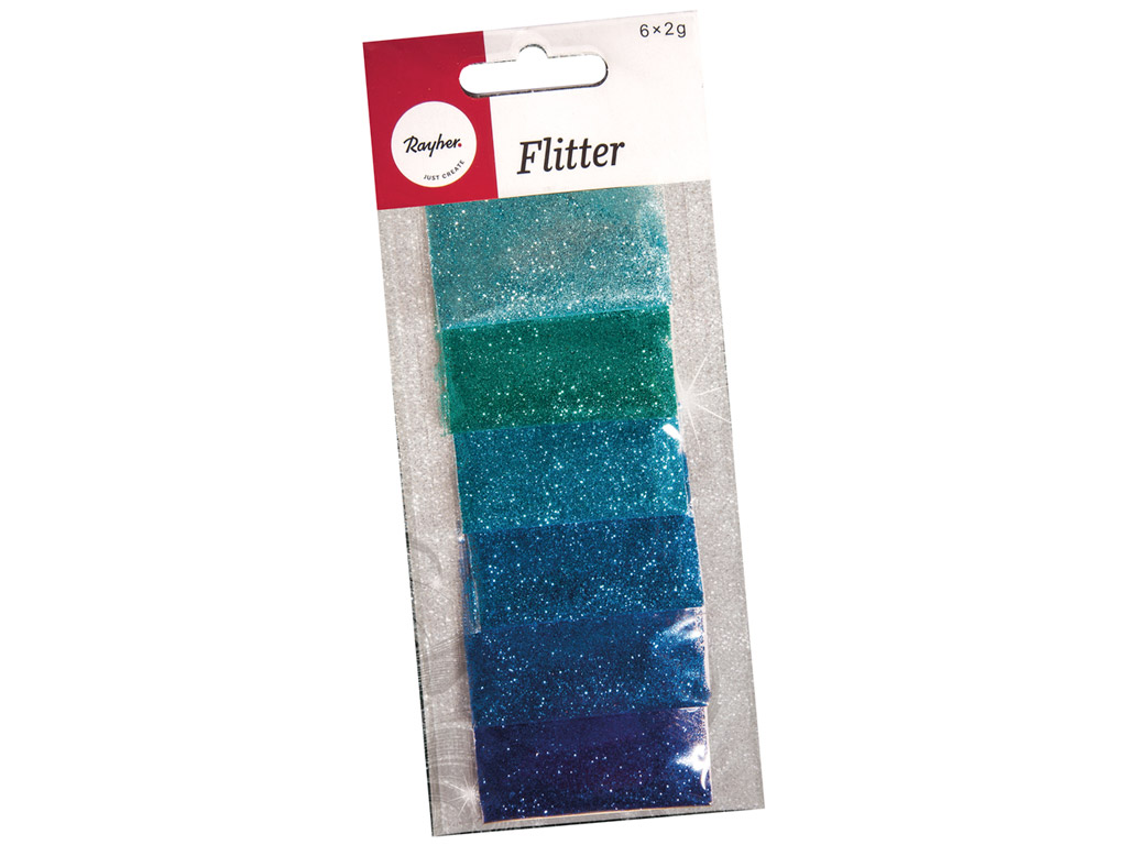 Glitter Rayher 6x2g 6 colours assortment blue/turquoise