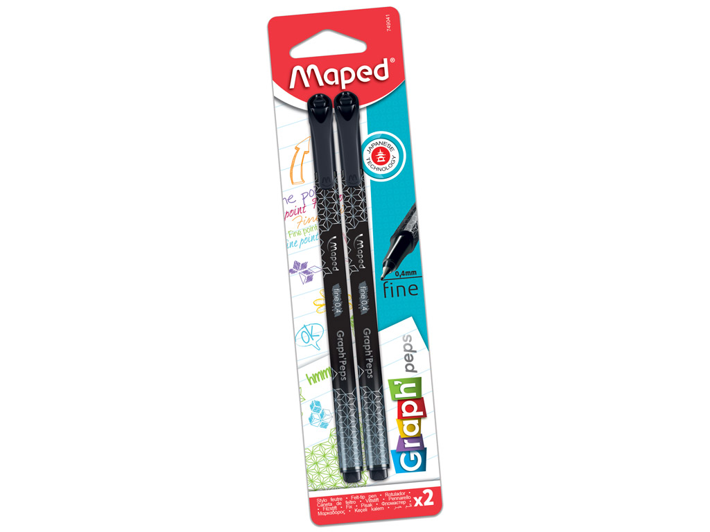 Tintes pildspalva fineliner Maped GraphPeps Deco 0.4 dark black 2vnt. blisterī