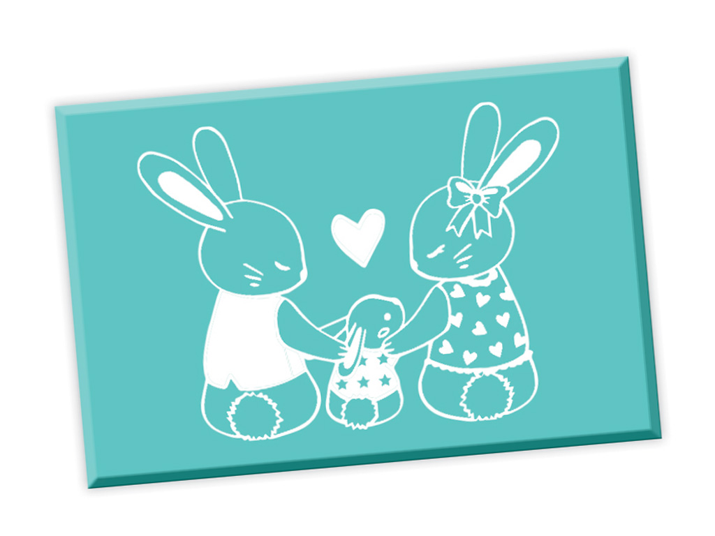 Wooden stamp Aladine rabbit family 6x4cm