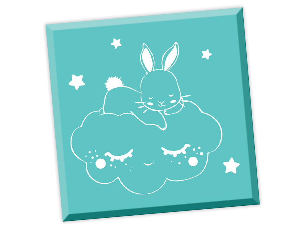Wooden stamp Aladine rabbit on a cloud 6x6cm