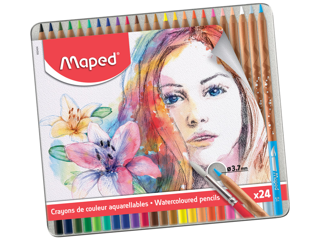 Krāsainie zīmuļi Maped Artist 24gab. metāla kastē