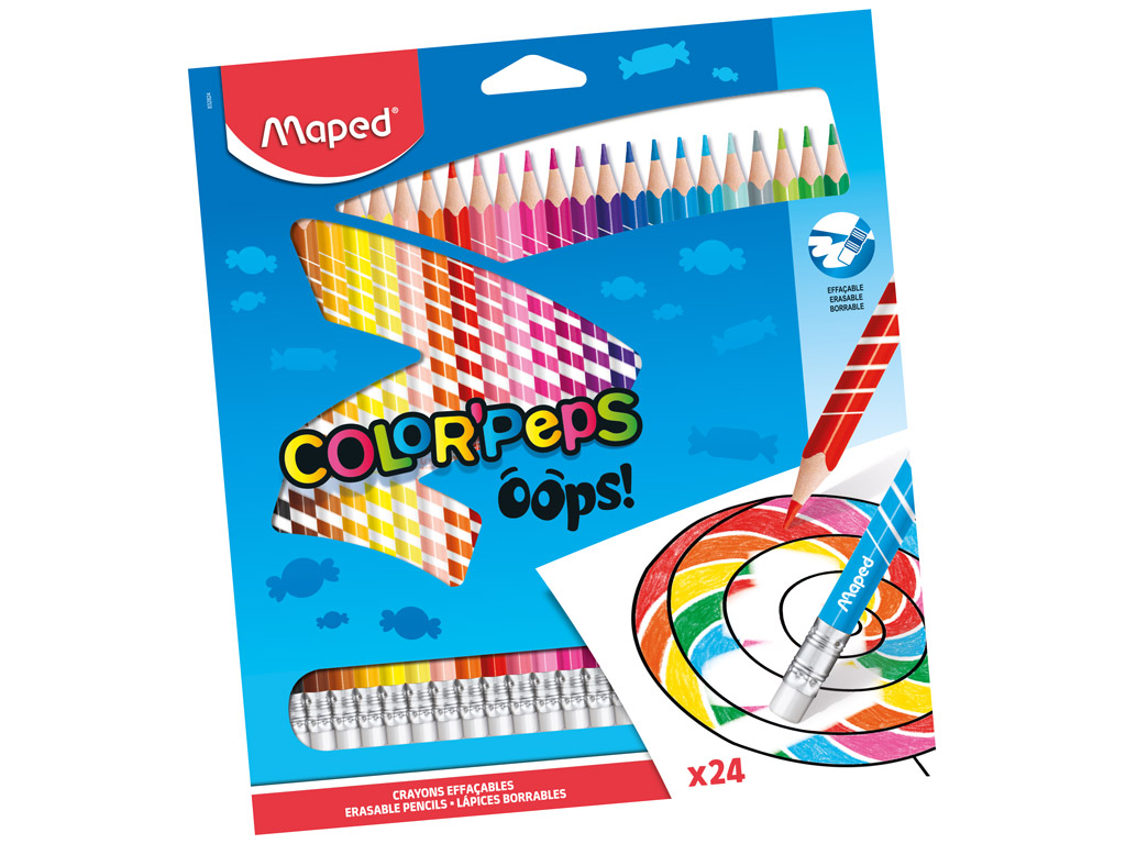 Krāsainais zīmulis nesatur koku Maped ColorPeps Oops! 24gab. ar dzēšgumiju 