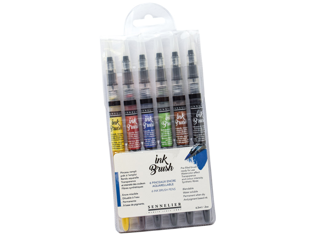 Tindipintslite komplekt Sennelier Ink Brush 6x6.5ml Trendy