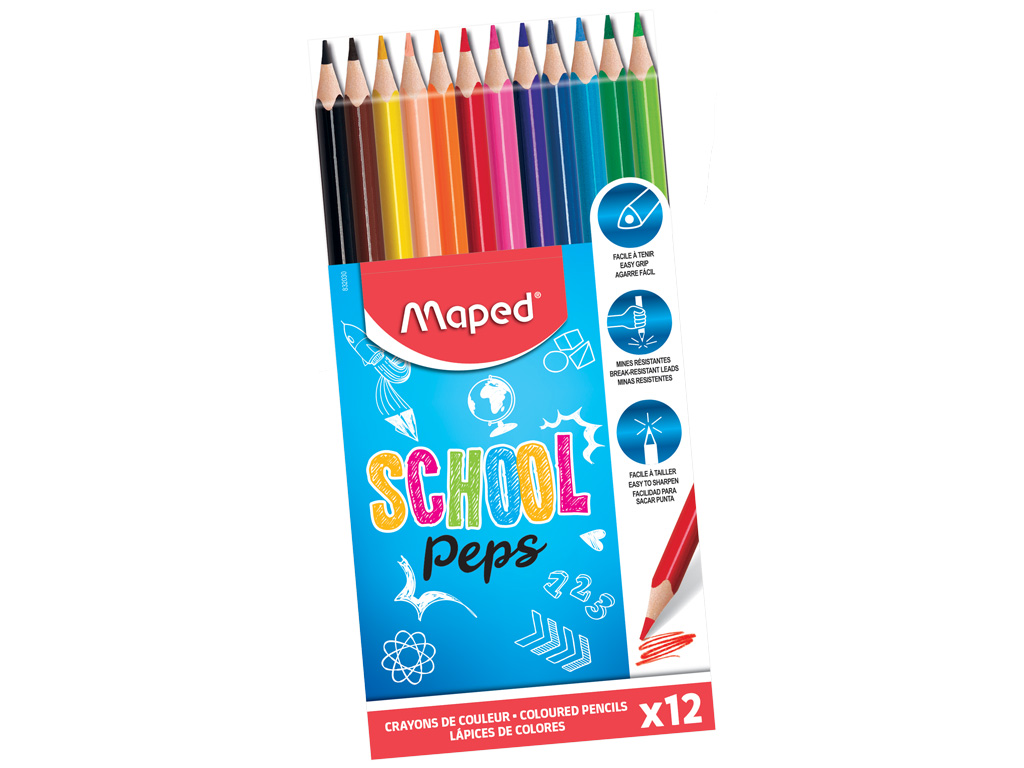 Colour pencils wood-free School Peps 12pcs