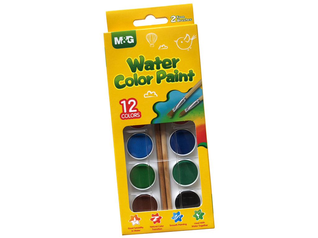 Akvarellvärv M&G 12 nööpi + 2 pintslit plastikkarbis