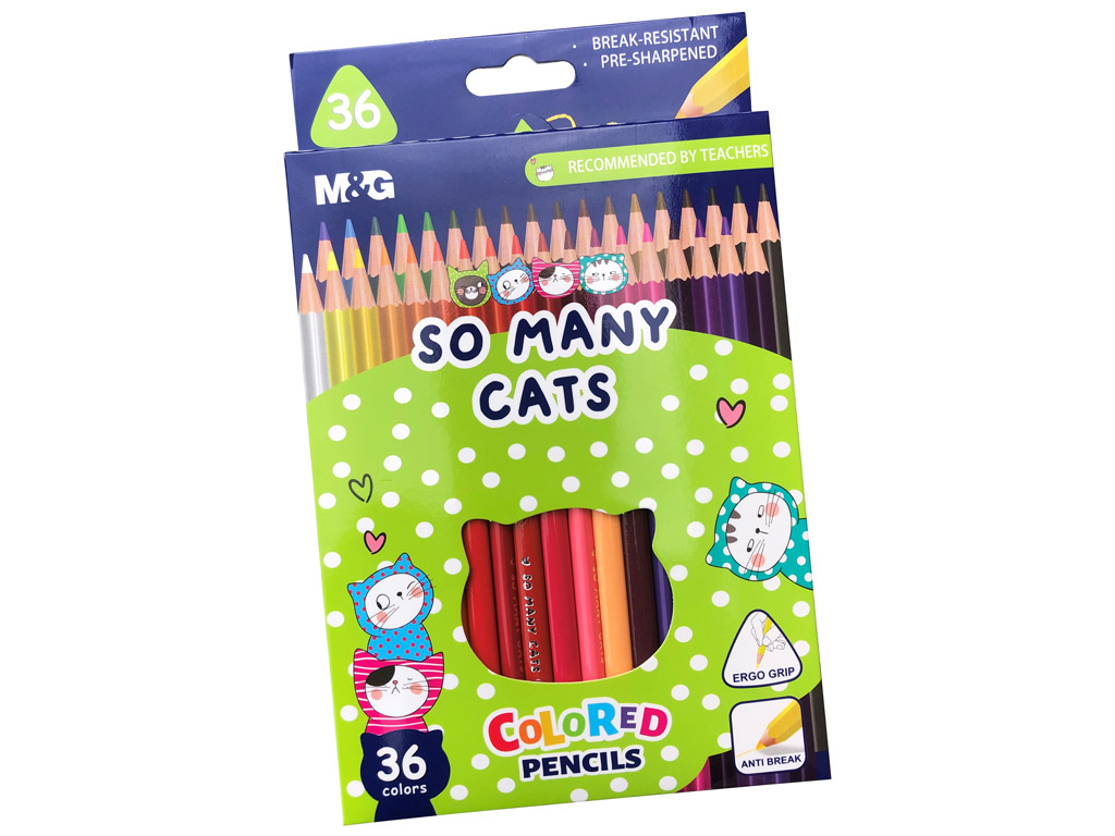 Krāsainais zīmulis M&G So Many Cats 36gab.