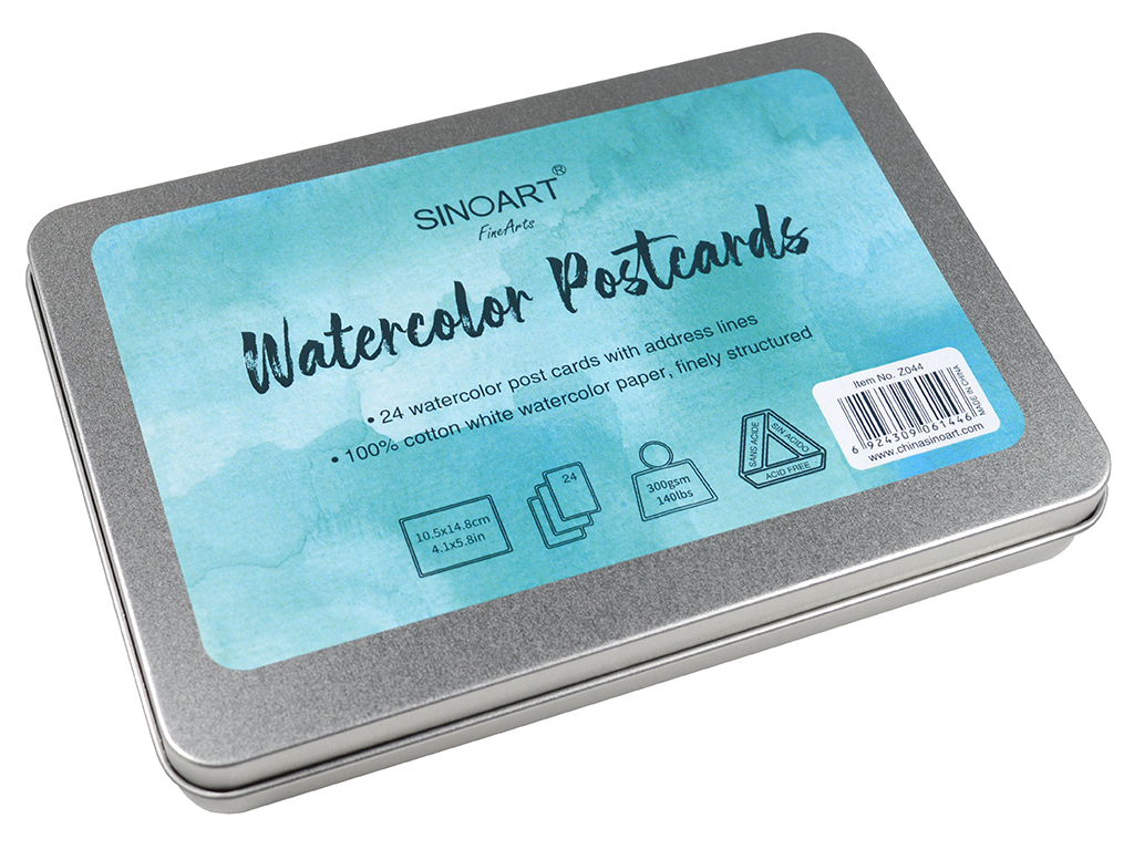 Postcard blank for watercolour Sinoart 10.5x14.8cm/300g 24pcs in tin box