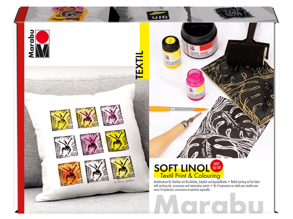Lino printing set for fabric Marabu -